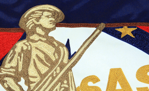 Close detail on an Embroidered Flag