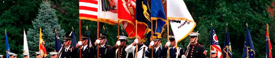 Ceremonial flagpoles in use.