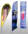 Example of custom tear drop flag, blade flag and feather flag. 