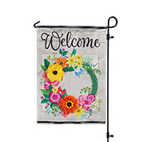 Floral Wreath Linen Garden Flag, EE14L10784G