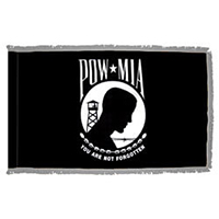 POW MIA Silver Fringed Flag with Pole Hem, APOWM35PHF