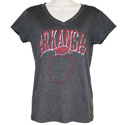 Arkansas Razorbacks Distressed Print V Neck T-Shirt, FBPP0000013608