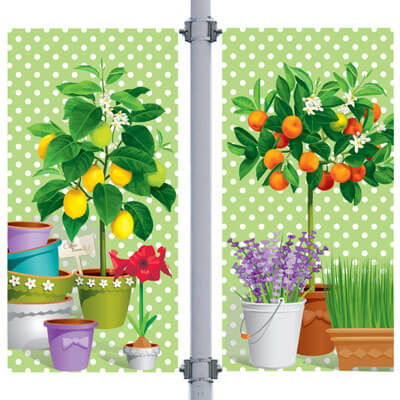 Flower Pots Double Street Pole Banner, FBPP0000010443