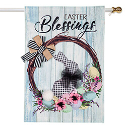 Buffalo Check Bunny Wreath Burlap House Flag (28 in. x 44 in.), EE13B10154H