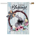 Buffalo Check Bunny Wreath Burlap House Flag (28 in. x 44 in.), EE13B10154H