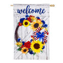 Americana Floral Wreath Burlap House Flag EE13B9858H