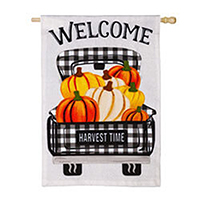 Pumpkin Plaid Truck Burlap House Banner (44 in x 28 in),EE13B9900H