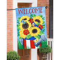 Stars and Stripes Watering Can Textured Suede House Flag (29 in. x 43 in.), EE13ES10382H