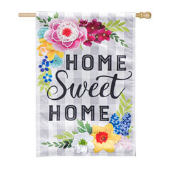 Home Sweet Home Plaid Floral Linen House Flag EE13L9471H