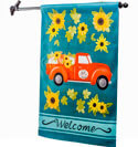 Fall Sunflower Truck Suede House Flag (29 in. x 43 in.), EE13S10484H