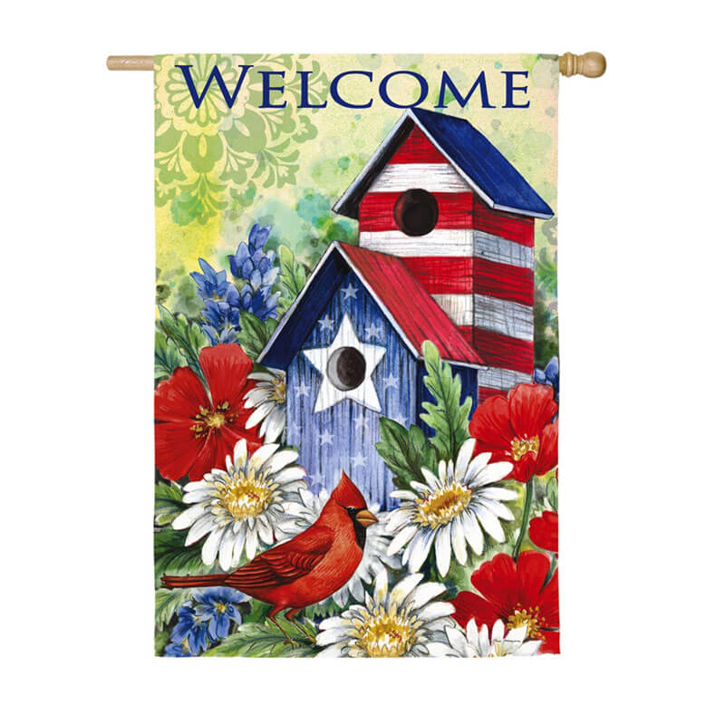 Patriotic Birdhouse And Cardinal House Banner, EE13S3665