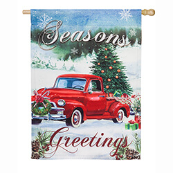 Christmas Farm Pickup Suede House Flag (29 in. x 43 in.), EE13S8709H