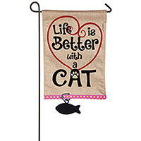 Life is Better with Cat Burlap Garden Banner, EE14B3729BLG