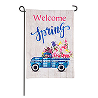 Welcome Spring Plaid Truck Burlap Garden Flag (12-1/2 in. x 18 in.), EE14B9517G