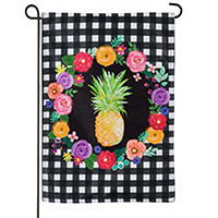 Pineapple Plaid Floral Garden Burlap Flag EE14B9713H