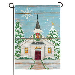 Snowy Church Textured Suede Garden Flag (12-1/2 in. x 18 in.), EE14ES10075G