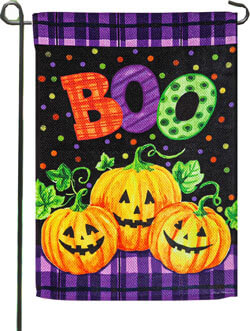 Boo Jack-o-Lanterns Textured Suede Garden Flag, EE14ES10514G