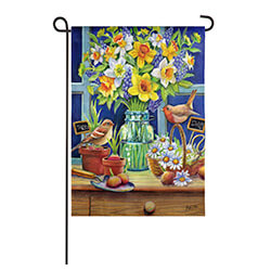 Floral Mason Jar and Robins Textured Suede Garden Flag (12-1/2 in. x 18 in.), EE14ES9523G