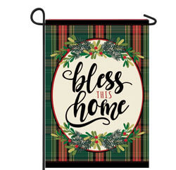 Bless This Home Plaid Linen Garden Flag (12-1/2 in. x 18 in.), EE14L10014G