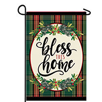 Bless This Home Plaid Linen Garden Flag (12-1/2 in. x 18 in.), EE14L10014G