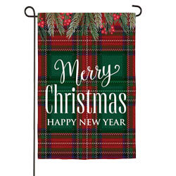 Merry Christmas Happy New Year Linen Garden Flag (12-1/2 in. x 18 in.), EE14L10048G