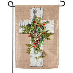 Woodgrain Cross Linen Garden Flag (12-1/2 in. x 18 in.), EE14L9359G