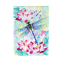 Dragonfly with Lotus Linen Garden Flag (12-1/2 in. x 18 in.), EE14L9640G