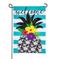 Floral Pineapple Stripe Linen Garden Flag EE14L9876G