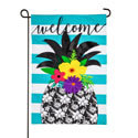Floral Pineapple Stripe Linen Garden Flag EE14L9876G
