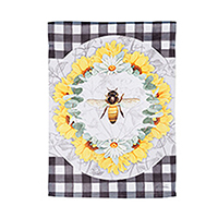 Honey Bee and Flowers Suede Garden Flag (12-1/2 in. x 18 in.)