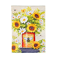 Honey Bee Tin with Sunflowers Suede Garden Flag (12-1/2 in. x 18 in.)
