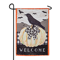 White Pumpkin with Black Crow Suede Garden Banner, EE14S10970G