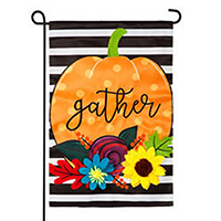 Striped Gather Pumpkin Applique Garden Flag, EE169083G