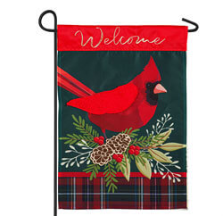 Plaid Cardinal Applique Garden Flag (12-1/2 in. x 18 in.); EE169181SAG