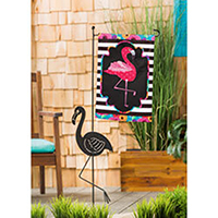Flamingo Stripes and Flowers Applique Garden Flag (12-1/2 in. x 18 in.), EE169273G