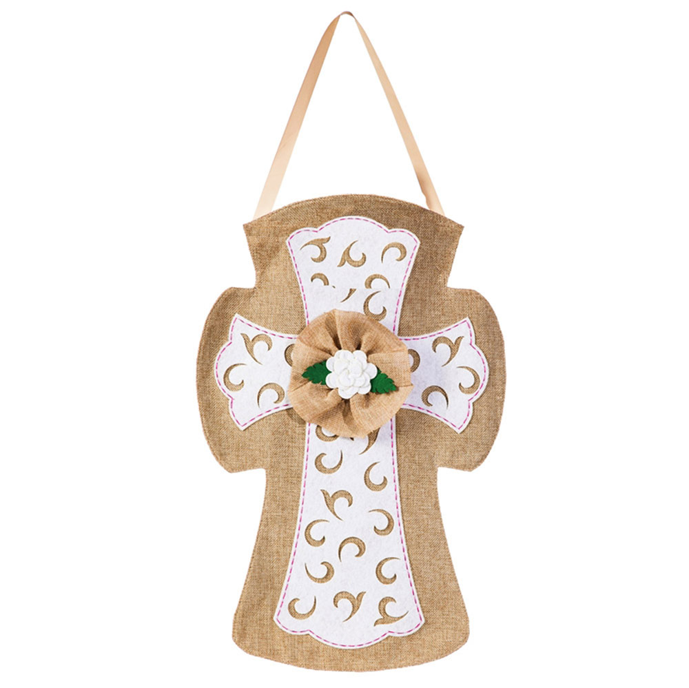 Cross Burlap Door Hanger Flagandbanner Com