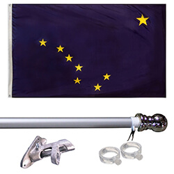 Alaska Tangle Free Flagpole Set - silver flagpole, KTF35AKS