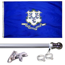 Connecticut Tangle Free Flagpole Set - silver flagpole, KTF35CTS