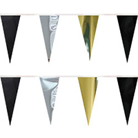 Gold, Black, and Silver Metallic String Pennants, PENNSCR6GBS