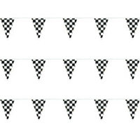 Black and White Checkered Polyethylene String Triangle Pennants