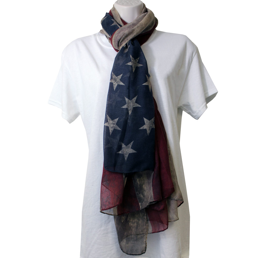 American Flag Vintage Print Flag Scarf, TPSL8029