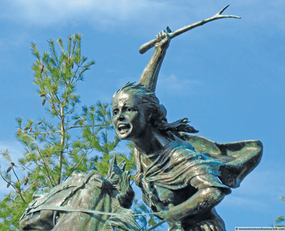 Close up of Sybil Ludington statue