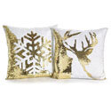 Snowflake and Deer Sequin Pillow Set, BUR9733652