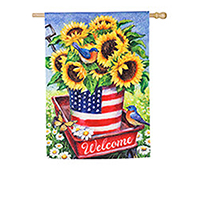 Patriotic Sunflower Wagon House Flag, EE13ES9157H