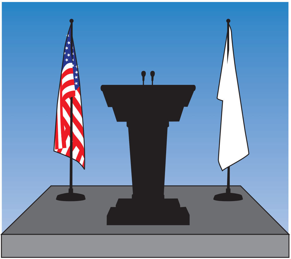 How to hang the American flag around speakers platform