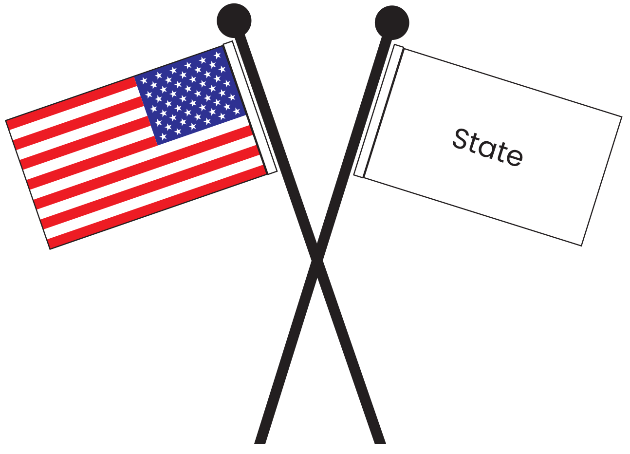 How to display the US flag with secondary flag on crossed staffs