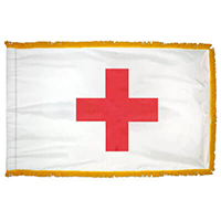 Red Cross Fringed Flag with Pole Hem, FREDC35PHF