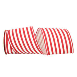 Red and White Striped Wired Edge Cotton Ribbon GRIBBON77253M