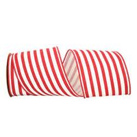 Red and White Striped Wired Edge Cotton Ribbon GRIBBON77253M