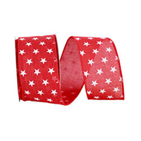 Red Linen Wire Edge Ribbon with White Stars GRIBBON93408W